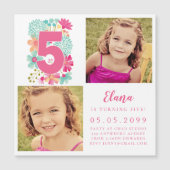MAGNET Girls Pink Number 5誕生日年写真 マグネット招待状 (正面)