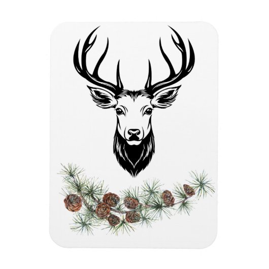 Magnet - Hirsch und Tannenzweige マグネット (縦)