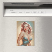 Magnet Pin-Up Blonde Glamour Robe Bleue Dentelle マグネット (インサイチュ (食洗機))