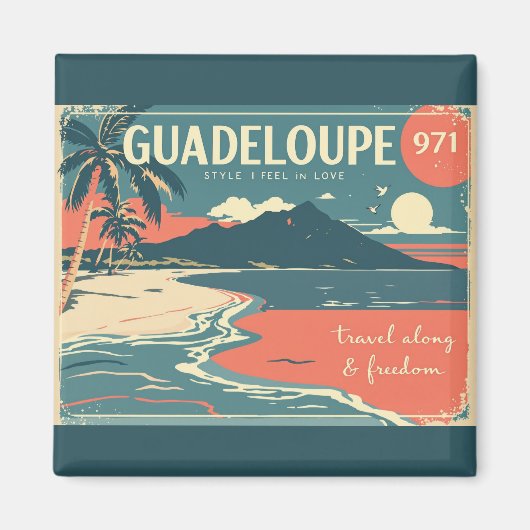 Magnet vintage Guadeloupe 971 – Plage tropicale ré マグネット (正面)