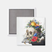 Magnet with skull and flowers scene. マグネット (正面/裏面)