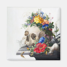 Magnet with skull and flowers scene. マグネット
