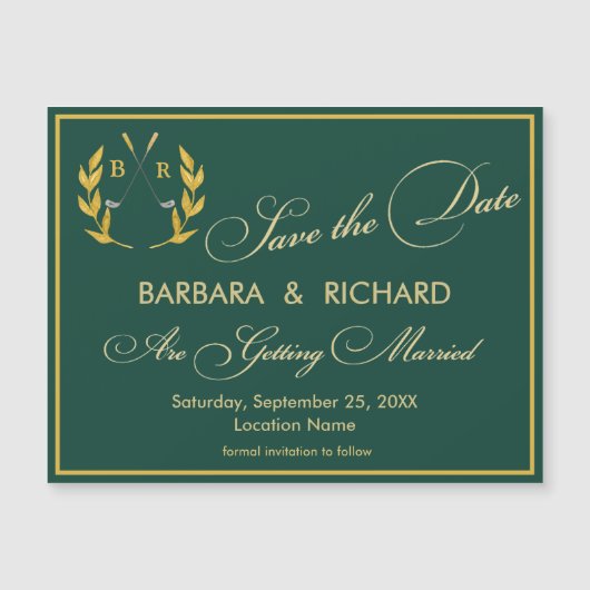 MAGNETIC Golf Theme Monogram Wedding Save the Date (正面)