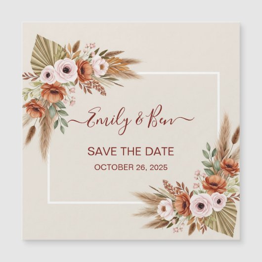 Magnetic Save the Date Card – Rustic Boho Style (正面)