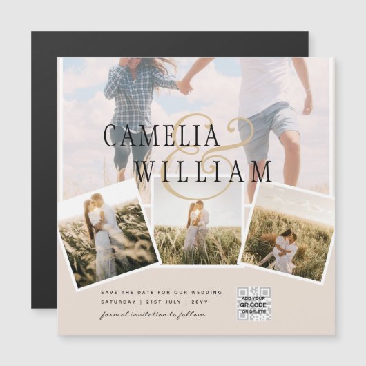 MAGNETICChampagne赤面写真QRcodeの日付を保存 (正面/裏面)