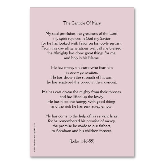 Magnificatの祈りの言葉カード、メリーのカンティクム テーブルナンバー (裏面)