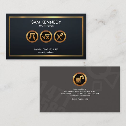 Magnificent金ゴールド数学アイコンシンボル数学教師 名刺 (正面/裏面)