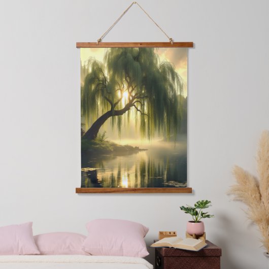 Magnificent weeping willow by a pond 吊り下げ型タペストリー (寝室)