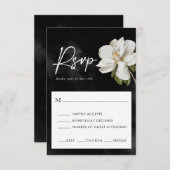 Magnoliaの結婚白黒RSVPカード 出欠カード (正面/裏面)