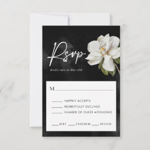 Magnoliaの結婚白黒RSVPカード 出欠カード