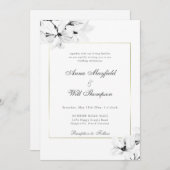 Magnoliaエレガントモダン金ゴールドクラシックフレーム結婚ズ 招待状 (正面/裏面)