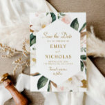 magnoliaフローラ結婚式の日付カードを保存 セーブザデート<br><div class="desc">フローラ幾何学的デザイン白いマグノリア水色の手の花色彩の鮮やか付き。色と文字詳細はパーソナライズされたできる。</div>