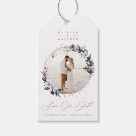 Magnoliaフローラ&マウヴサークル写真Save The Date ギフトタグ