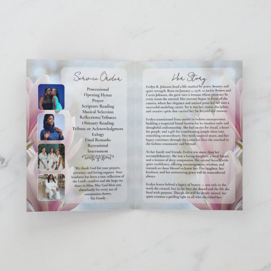 Magnolia 5-Photo Bifold Funeral Program 招待状 (内部)