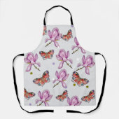 Magnolia and butterflies, watercolor pattern エプロン (正面)