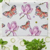 Magnolia and butterflies, watercolor pattern キッチンタオル (折り畳み)