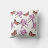 Magnolia and butterflies, watercolor pattern クッション (裏面)