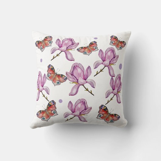 Magnolia and butterflies, watercolor pattern クッション (裏面)