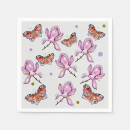 Magnolia and butterflies, watercolor pattern スタンダードカクテルナプキン