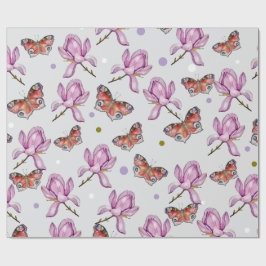 Magnolia and butterflies, watercolor pattern ラッピングペーパー