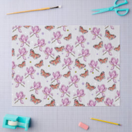 Magnolia and butterflies, watercolor pattern 薄葉紙