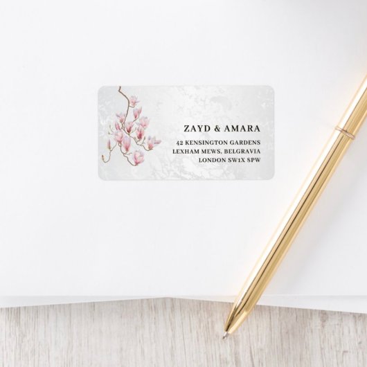 Magnolia Arch Address Label | Pink Floral Marble ラベル