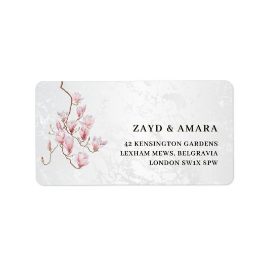 Magnolia Arch Address Label | Pink Floral Marble ラベル (正面)