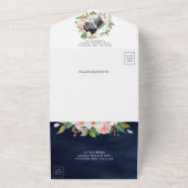 Magnolia Blush Pink Floral Wreath Navy Wedding オールインワン招待状 (外側)