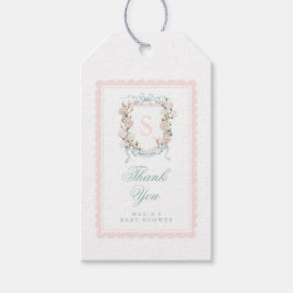 Magnolia Crest Favor Tag | ピンクの波状縁のリボン ギフトタグ