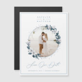 Magnolia & Dusty Blue Circle写真Save The Date (正面/裏面)