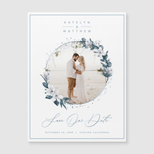Magnolia & Dusty Blue Circle写真Save The Date (正面)