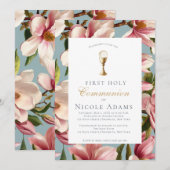 Magnolia Floral First Communion  招待状 (正面/裏面)