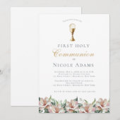 Magnolia Floral First Communion  招待状 (正面/裏面)