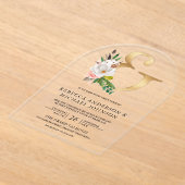 Magnolia Floral Gold Ampersand Wedding アクリル招待状 (レイダウン)