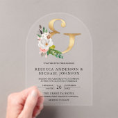 Magnolia Floral Gold Ampersand Wedding アクリル招待状 (インサイチュ (ポータブル))