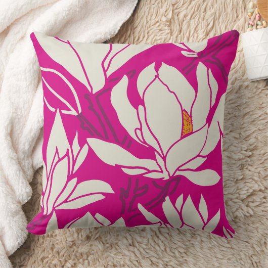 Magnolia floral pattern in fushia クッション (ブランケット)