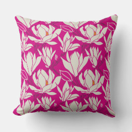 Magnolia floral pattern in fushia クッション