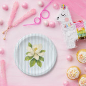 Magnolia Flower Custom Wedding Blue Stripe ペーパープレート (パーティー)