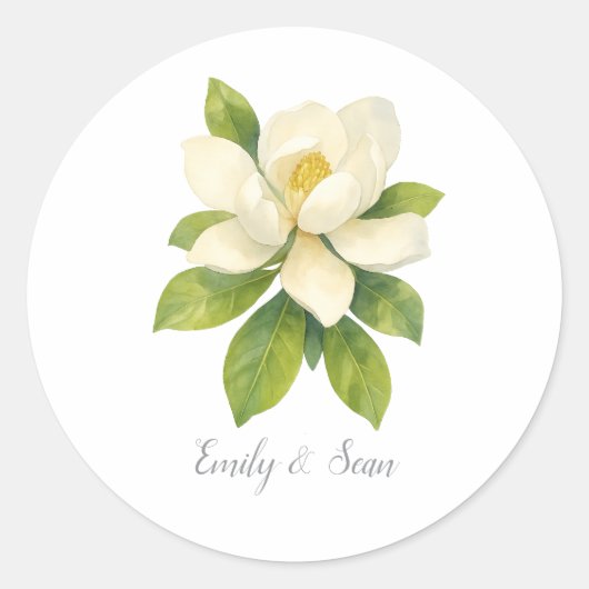 Magnolia Flower Custom Wedding Monogram  ラウンドシール (正面)