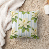 Magnolia Flower Painting Blue Stripe クッション (ブランケット)