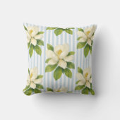 Magnolia Flower Painting Blue Stripe クッション (正面)
