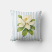 Magnolia Flower Painting Blue Stripe クッション (正面)
