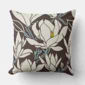 Magnolia graphic in brown pattern クッション (正面)