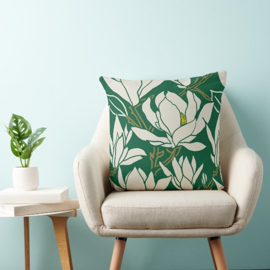 Magnolia graphic in emerald pattern クッション (椅子)