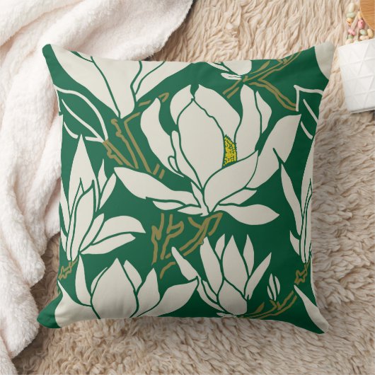 Magnolia graphic in emerald pattern クッション (ブランケット)