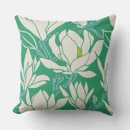 Magnolia graphic in green pattern クッション