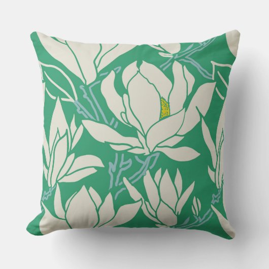 Magnolia graphic in green pattern クッション (正面)