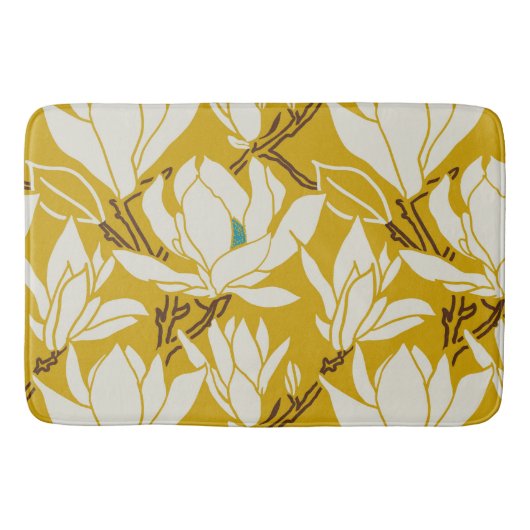Magnolia graphic in mustard pattern バスマット (正面)