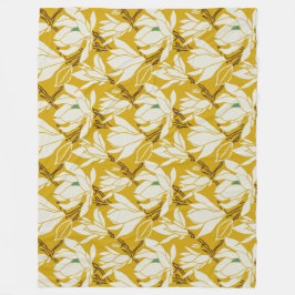 Magnolia graphic in mustard pattern フリースブランケット