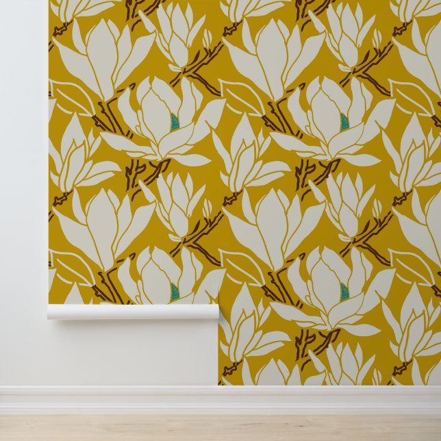 Magnolia graphic in mustard pattern 壁紙 (アプリケーション)